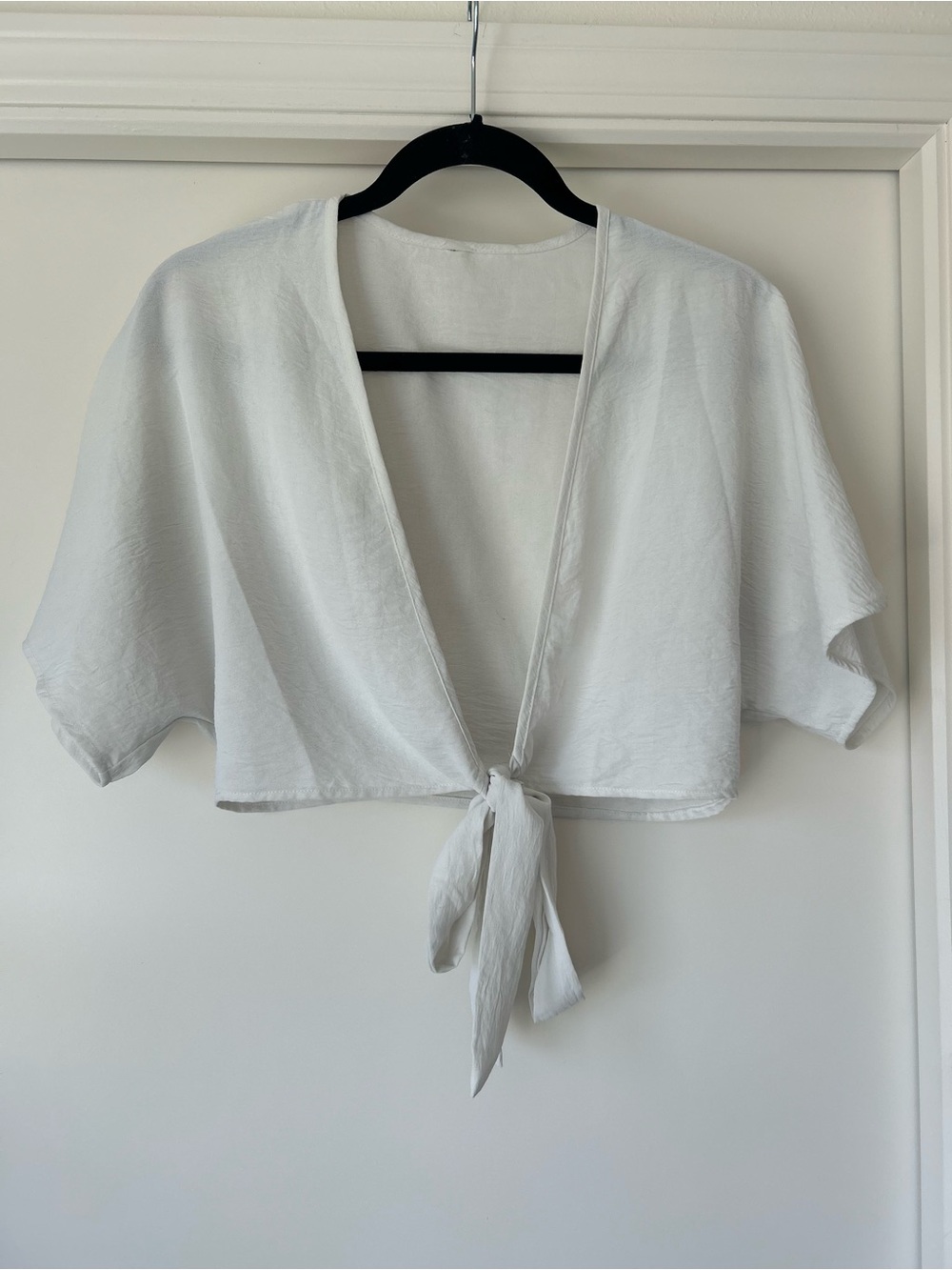 White Tie-Front Cropped Blouse - Women